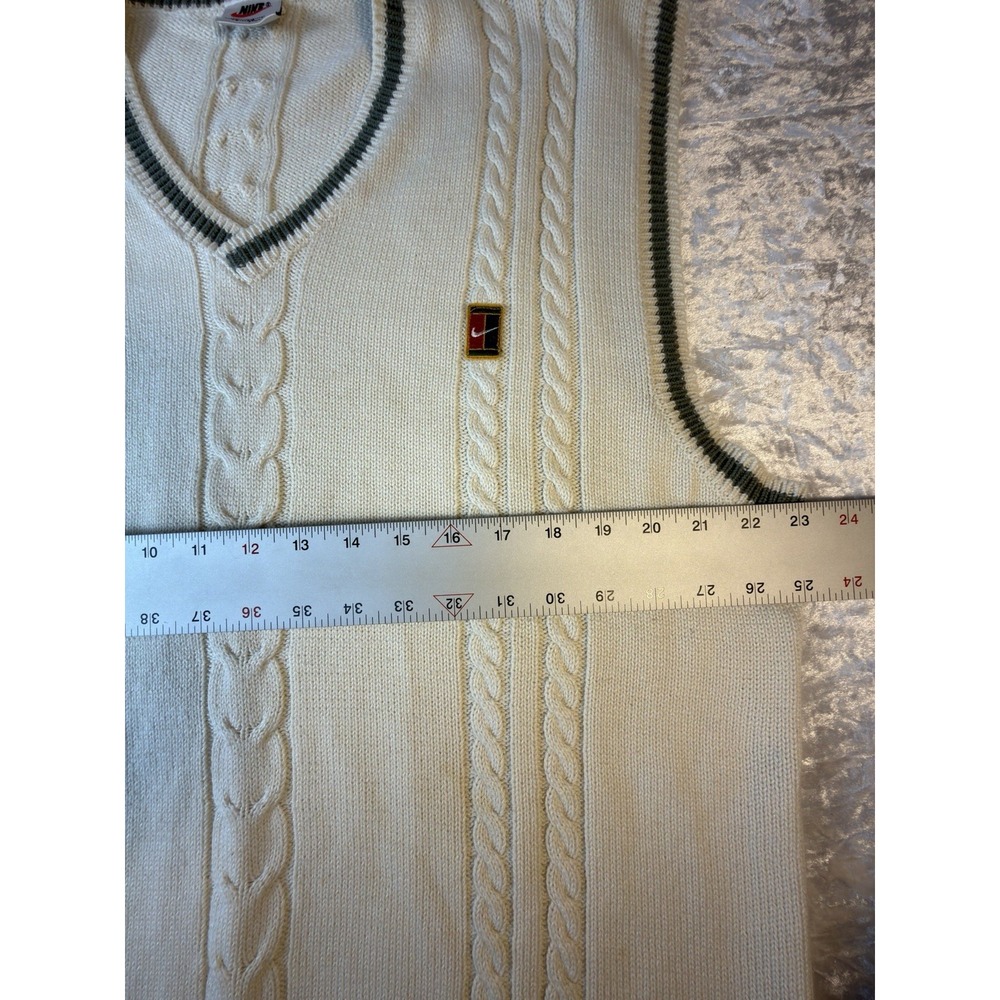 Vintage 90s Nike Tennis Mens XL Sweater Vest Cable Knit Swoosh Preppy - Picture 6 of 7